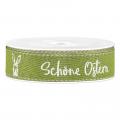 [F511301] Geschenkband Schöne Ostern Grün mit Leinenkante 25mm x 18m